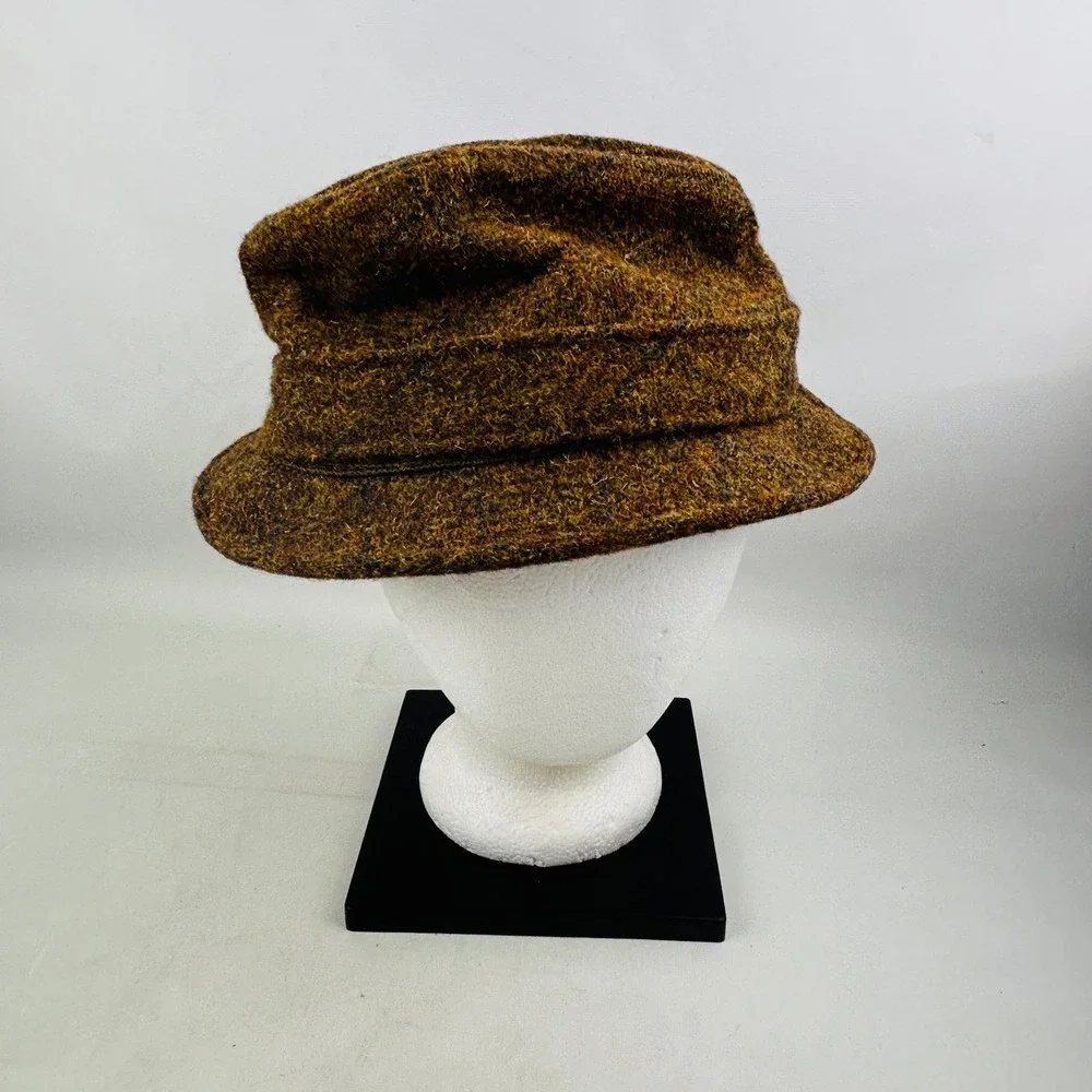 Vintage Dobbs Tweed Trilby Hat Mens 7 1/4 Brown Wool Feather Woollens Britain